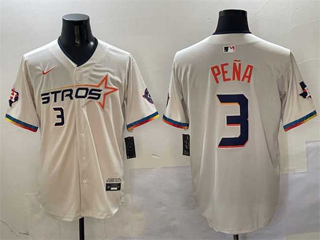 Men%27s Houston Astros #3 Jeremy Pena Cream 2025 City Connect With Texas Patch Limited Stitched Jersey